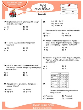 ilkokul 1. Sınıf Genel Tekrar Testleri 